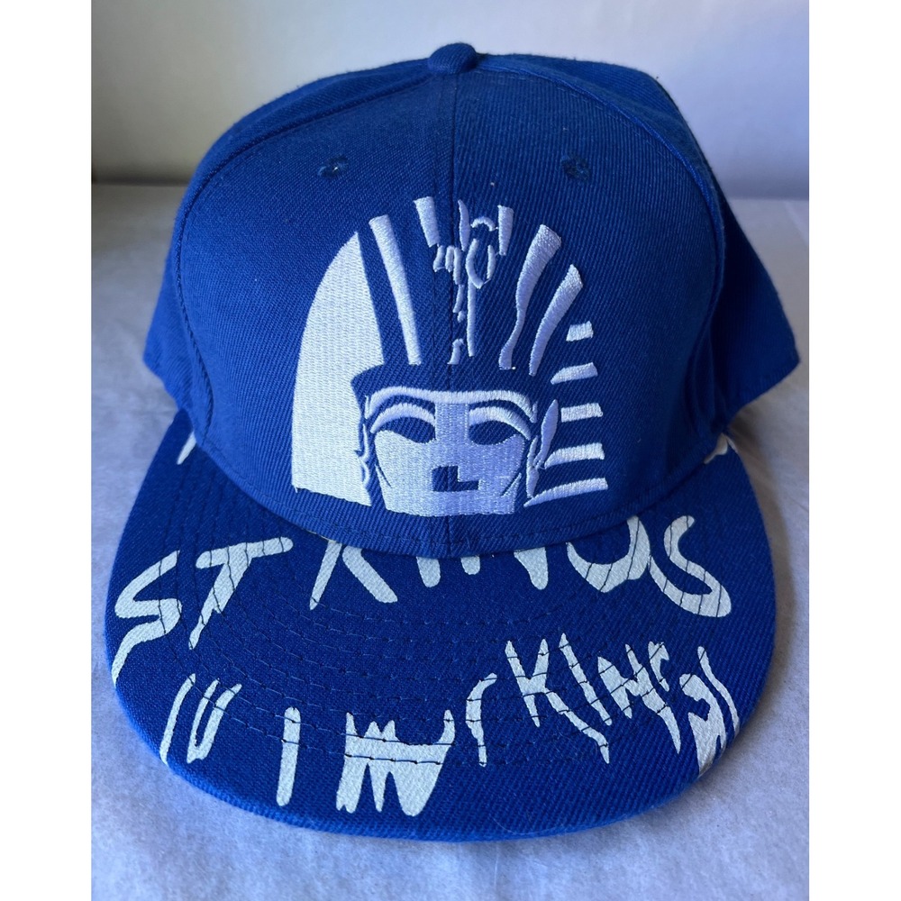 Last Kings Royal Blue Pharaoh Embroidered Snapback Hat Flat Brim Cap